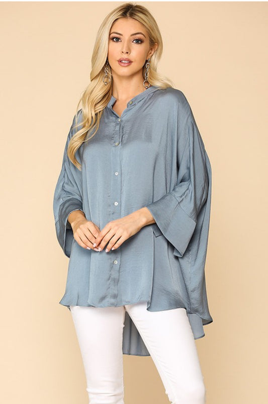 Slate Blue Satin Blouse