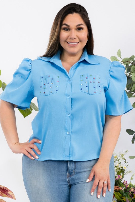 Rhinestone Blue Shirt