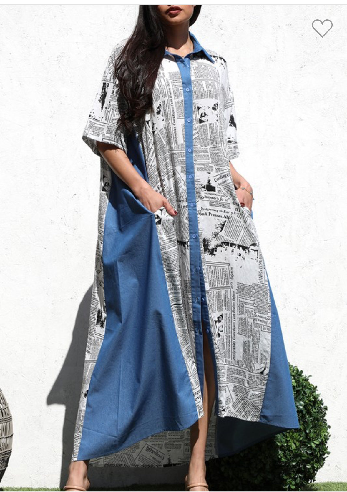 Oversize Paper Print Maxi Dress