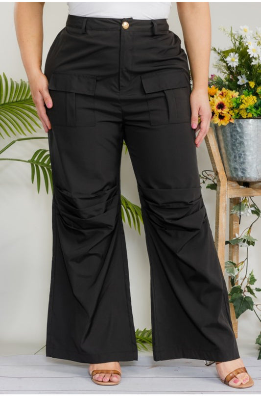 Plus Size Black Casual Cargo Pants