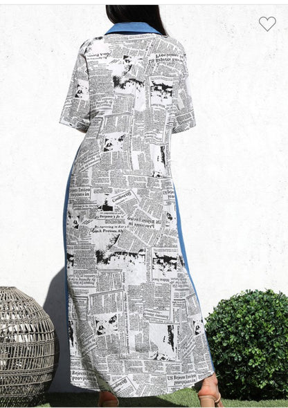 Oversize Paper Print Maxi Dress