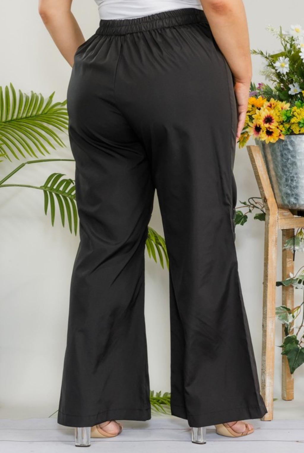 Plus Size Black Casual Cargo Pants