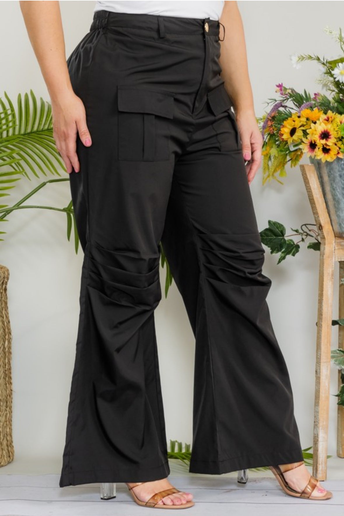 Plus Size Black Casual Cargo Pants