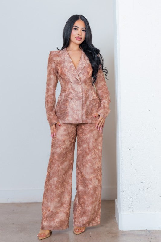 Jacquard Print Blazer and Pants Set