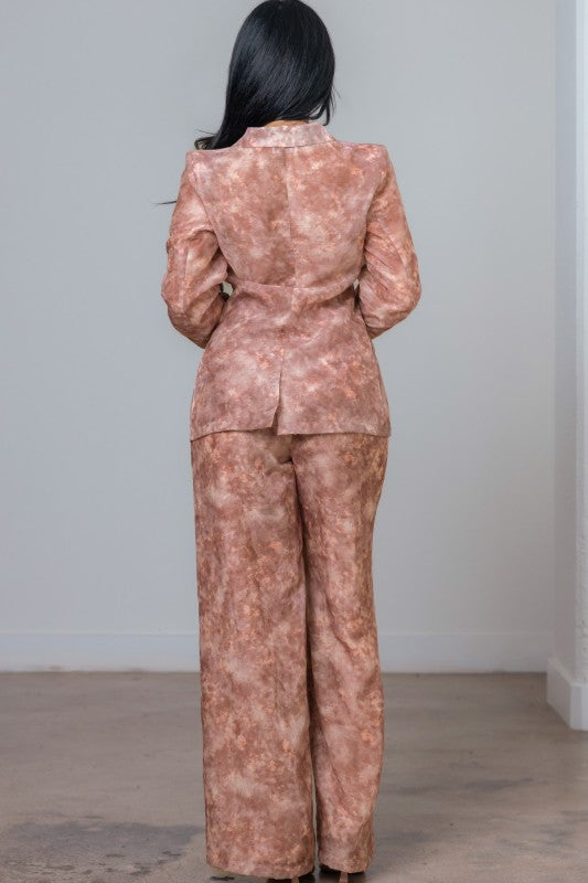 Jacquard Print Blazer and Pants Set