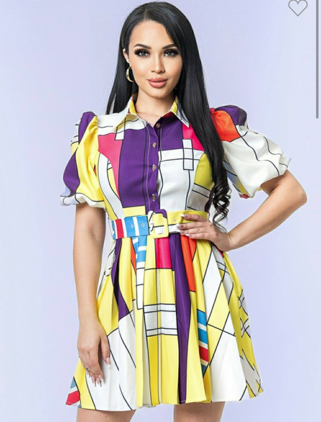 Pleated Abstract Print Dress