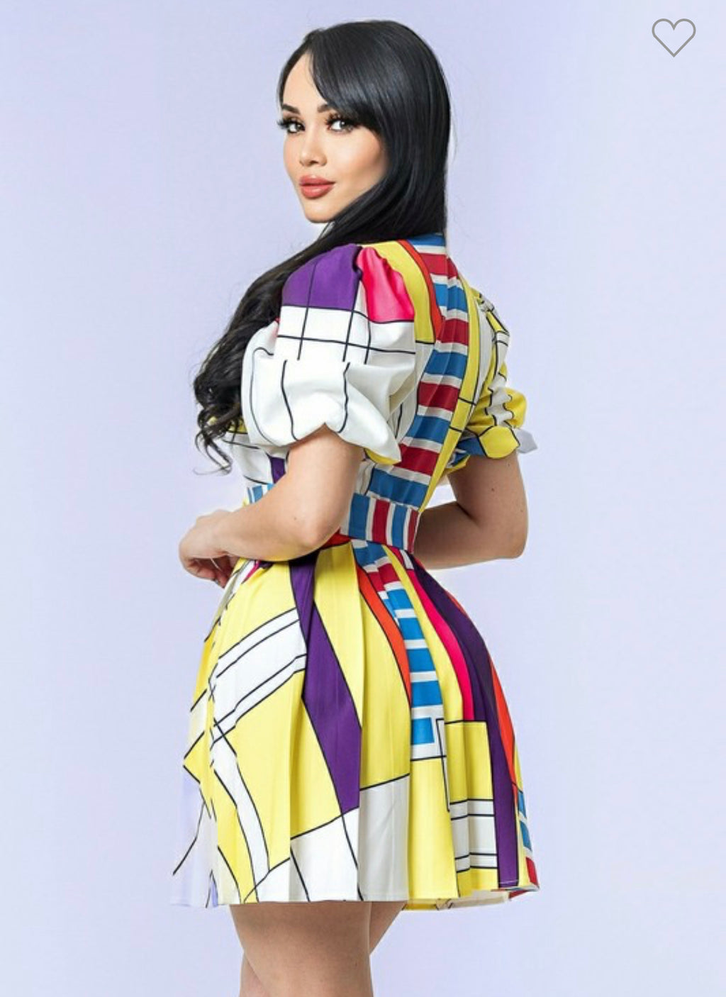 Pleated Abstract Print Dress